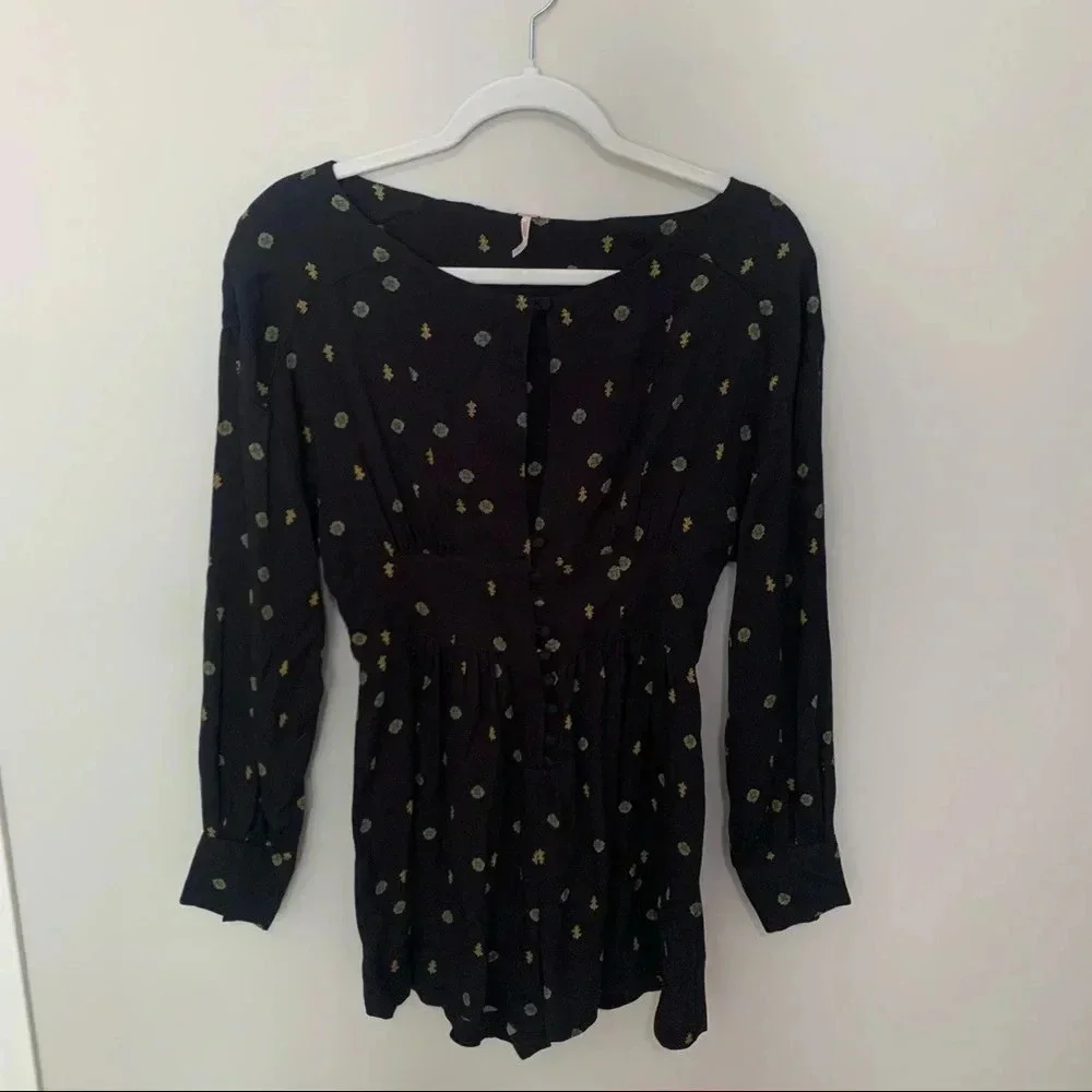 Free People Love Grows Long Sleeve Keyhole Romper Garden Print Size XS